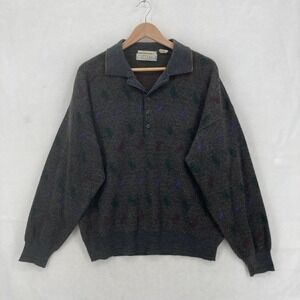 Vintage Ottimo Polo Sweater Mens Medium Gray Made in Italy Wool Blend Pullover